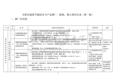 肥市建筑节能技术与产品推广、限制、禁止使用目录（第一辑 技术推广）
